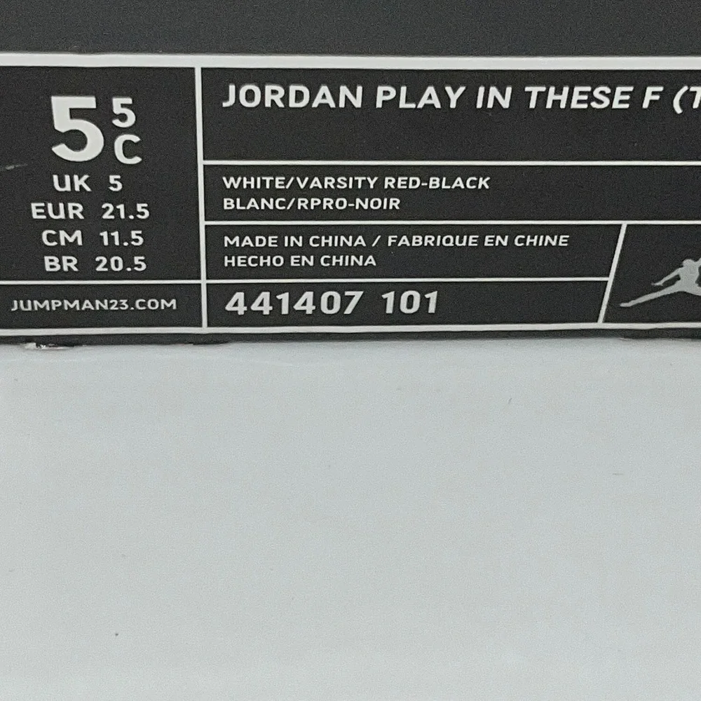 Open Box Jordan Play in these Toddler‎ Sneakers White Red Black Hook and Loop 5C